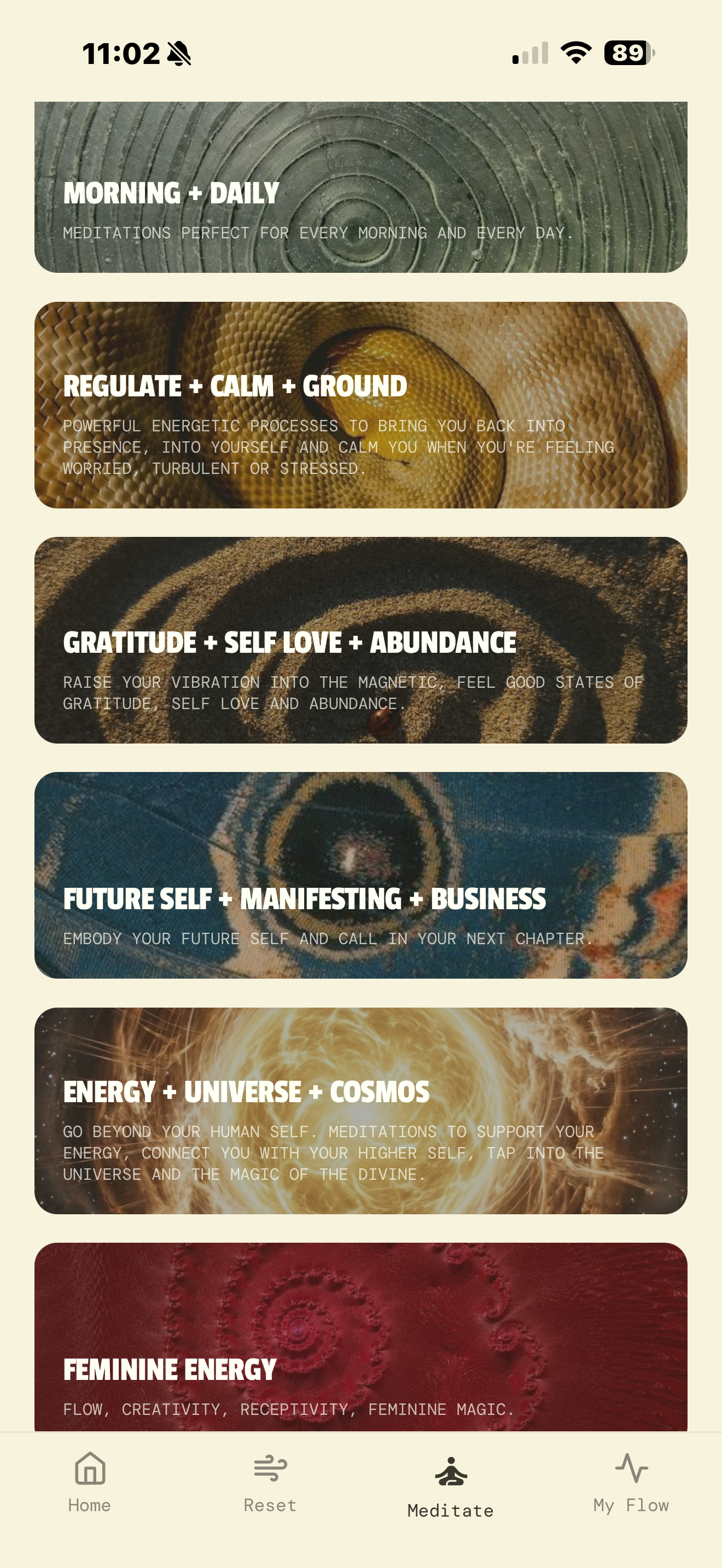 Energia app meditate screen