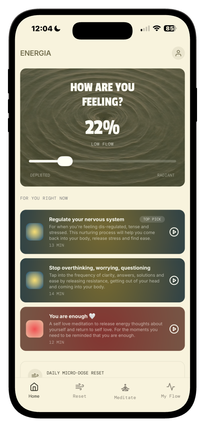 Energia app home screen