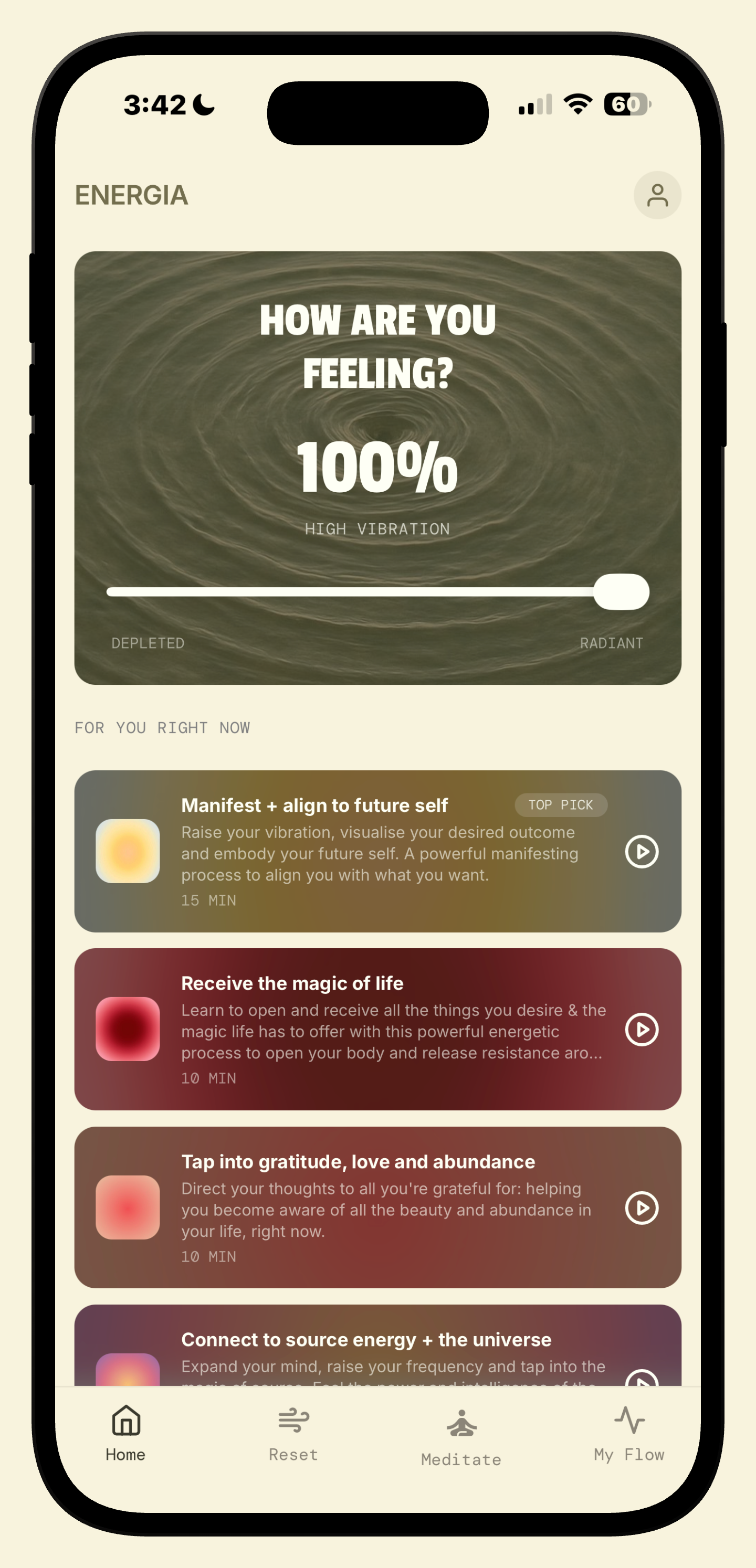 Energia app feeling screen